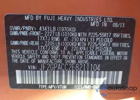 2014 Subaru Xv Crosstrek 2.0I Premium z USA, uszkodzony, nr VIN JF2GPACC2E8211104